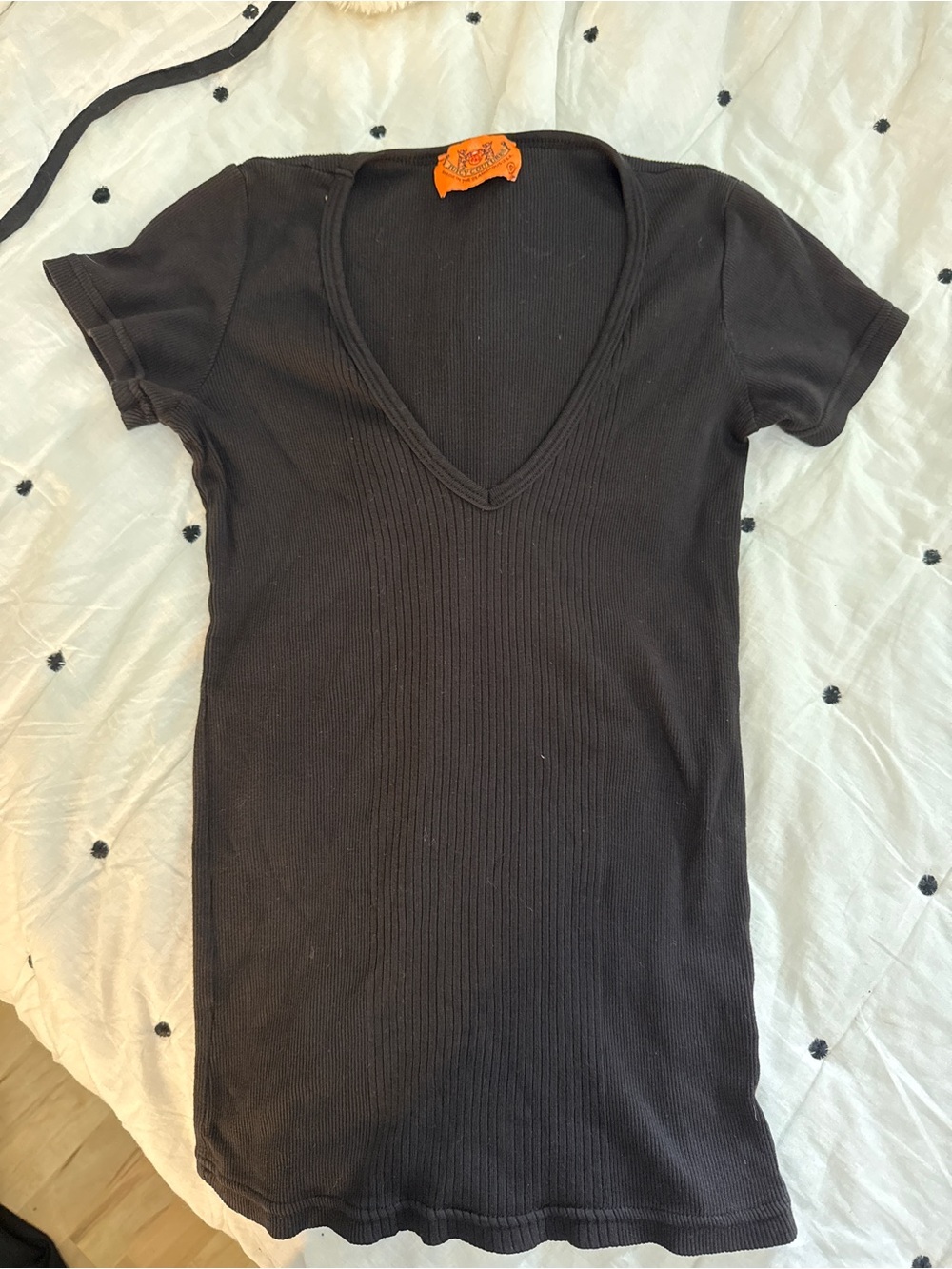Vintage Juicy Couture brown Ribbed V-Neck Short Sleeve Tee